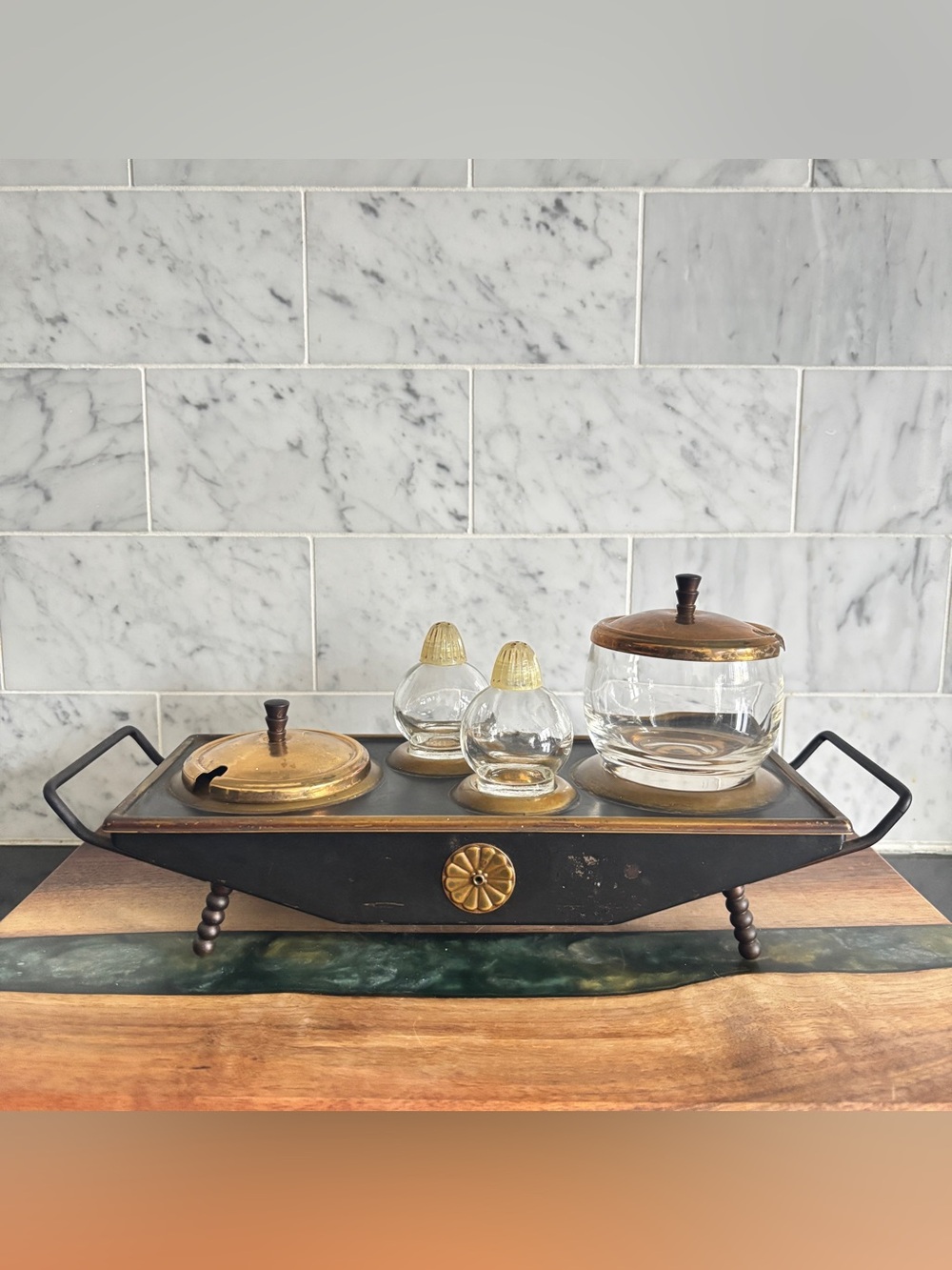 Vintage Mid Century Condiment Caddy - Missing Jar